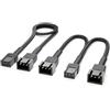 deleyCON 3-Pin Set di Cavi per Ventole Cavo di Prolunga - Estensione da 30 cm + Cavo a Y da 15 cm Nylon Plug & Play per PC Computer Stazione di Lavoro Nero