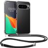 kwmobile Custodia Compatibile con Google Pixel 9 Pro XL Cover - Back Case in Silicone TPU - Protezione Smartphone con Cordino - trasparente/nero