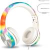 LilGadgets Connect+ PRO Cuffie cablate per Bambini - Progettate pensando al Comfort dei Bambini, Cuffie Over-Ear Pieghevoli Adatte ai Bambini con Microfono in Linea, più Piccoli, Tie Dye Rainbow