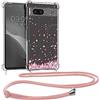 kwmobile Custodia Compatibile con Google Pixel 7a Cover - Back Case in Silicone TPU - Protezione Smartphone con Cordino - rosa/marrone scuro/trasparente