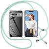 ISOI Custodia con corda per Google Pixel 8, custodia trasparente TPU morbido silicone case con cinturino pendente regolabile, collana cinturino da collo catena cordino, verde