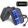 innoAura Dock di Ricarica per Switch 2 J-Con(2025), 4 in 1 Stazione di Ricarica Controller per Switch 2 con Indicatore LED, Piegevole e Magnetico, Switch 2 J-Con Accessori con Cavo di Ricarica USB-C