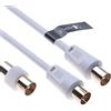 Keple Cavo Coassiale TV Trasmissione Di Segnali Coaxial Antenna Cable HD Televisori Ricevitori Video Audio TV VCR DVD Satellatari SKY Digitale, MASCHIO A FEMMINA con Adattatore Maschio Connettor 1m (Bianca)
