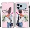KENHONER Cover Compatibile con iPhone 17 Pro, Premium Pelle PU Portafoglio Flip Libro Custodia per iPhone 17 Pro [Protezione Completa] - ragazza e fiore