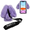 DasKAn Compatibile con iPhone SE 2022 e 2020/7/8 4,7 3D Orecchie di Coniglio Pelliccia Cover con Tracolla Donna Inverno Bling Diamante Caldo Morbido Peluche Custodia Protettiva Viola