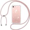 Tikgue Cover per iPhone SE 2022/2020，iPhone 8/7, Custodia con Cordino Silicone Glitter Brillantini Trasparente Morbida Cover con Collana Sottile Protettiva Bumper Antiurto TPU Case - oro rosa