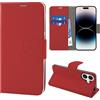 N NEWTOP Cover Compatibile con iPhone 16 PLUS, HQ Lateral Custodia Libro Flip Chiusura Magnetica Portafoglio Simil Pelle Stand Protezione Completa Case TPU Anti Urto Guscio Base Porta (Rosso)