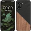kwmobile Cover Compatibile con OnePlus Nord CE5 - Custodia in Fibra di Carbonio e Legno - Bumper Anti Urto - Back Protection Marrone Scuro/Nero