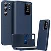 BRAND SET Custodia per S25 Ultra - Cornice in Pelle e PC, Cover Flip con Finestra Intelligente e Porta Carte, Cover Flip Case Custodia per Samsung Galaxy S25 Ultra (Blu Reale)