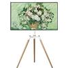 ETHU Cavalletto TV Treppiede, in legno di faggio massiccio, supporto da pavimento per TV da 32-65 pollici, supporto per display regolabile in altezza con rotazione a 140°, supporto universale angolare