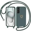 CaseLover Cover per Samsung Galaxy S22 Plus/S22+ 5G con Cordino, Motivo Cuore, Verde | CaseLover Custodia con Laccio Collana Regolabile, Morbida TPU Silicone Case, AntiGraffio Antiurto Protettiva Cover