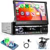 Hodozzy RDS Autoradio Wireless Carplay da 7 Pollici con Schermo 1 Din, Touchscreen IPS a Scomparsa Manuale, AM/FM/Bluetooth 5.1, Android Auto wireless, 2 USB/TF/AUX + Telecamera Posteriore