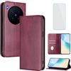 OUEAYIEN Cover per Vivo X300 Pro 5G Custodia a Libro con Vetro Temperato Blocco RFID Antiurto Pelle Portafoglio Porta Carte Supporto Vintage Flip Custodia per Vivo X 300 Pro 300Pro X300Pro 5G Bordeaux