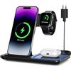 MOYAC Caricatore senza fili, 3 in 1, stazione di ricarica senza fili, supporto di ricarica veloce per iPhone16/15/14/13/12/11/Max/XS/XR/X/8/Plus, Apple Watch 8/7/6/5/4/3/2/SE, AirPods serie 3/2