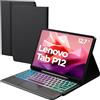 ROOFEI Custodia per Lenovo Tab P12 da 12,7 pollici con tastiera rimovibile: DIY 3 zone 7 colori illuminazione e trackpad - QWERTZ custodia con supporto per penna