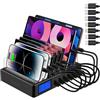 IOUGDSEC Stazione di ricarica rapida PD20W QC3.0 Multi porte USB, stazione di ricarica 7 in 1 per più dispositivi con display LCD compatibile per iPhone, iPad, Samsung, Huawei e altri (nero)
