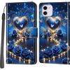 Haninsuze Cover per iPhone 11, Custodia Interno TPU Antiurto Portafoglio con Disegni [schede Fessura] [Supporto Stand] Cover Libro in PU Pelle (cuore blu)