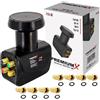 Premium X PremiumX Quattro LNB per Multiswitch - Convertitore di segnale TV Multiswitch con protezione dalle intemperie - LNB satellitare digitale in nero con inclusi 8 connettori F - DVB-S2 8K UHD 4K Full HD