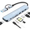 BORLTER CLAMP Hub USB 3.0, Adattatore di Tipo C 8 in 1 con 4 Porte di Tipo A, Lettore di Schede SD microSD e Adattatore audio con Jack da 3,5 mm, Estensore USB per Mouse, Tastiera, Unità Flash e Stampante, ecc.