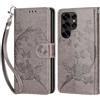 KENHONER Custodia per Samsung Galaxy S25 Ultra Cover, Grigio Farfalla | Portafoglio in Pelle PU Retro, Antiurto Flip, Slot per Schede, Funzione Stand, Chiusura Magnetica