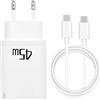 Kryolithm Caricatore rapido USB C da 45 W, con cavo di ricarica USB-C da 2 m, per iPhone 8/9/10/11/12/13/14/15/16, Sam-sung S6/S8, adattatore di ricarica rapida PD
