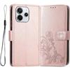 PEIYE Custodia in pelle PU per Xiaomi Redmi Note 14 5G - Design a libro con scomparti per carte e tasca per soldi - Morbido TPU interno e funzione di supporto - Chiusura magnetica, oro rosa