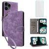 IUQXU Cover per Nothing Phone 3A Lite 5G Libro con Pellicola Vetro Temperato [Blocco RFID] Antiurto Supporto Custodia in Pelle Portafoglio per Nothing Phone3A Lite Phone3ALite Viola