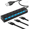 CJMUQHEHH Distributore USB portatile, hub USB con 7 porte e singoli interruttori LED, Hi Speed Hub con alimentatore di rete per laptop, PC, MacBook e altri dispositivi, portatile e pratico