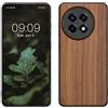 kwmobile Custodia Compatibile con OnePlus 13R Cover - Protezione in Legno per Smartphone - Back Case con Bumper in Silicone TPU - Marrone Scuro