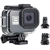 SOONSUN Custodia impermeabile per GoPro Hero 8 nera, 60 m, custodia subacquea con doppio supporto integrato per collegare luce video e microfono