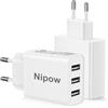 Nipow 2Pack Caricatore USB Multiplo, 3Porte Presa USB Multipla Spina USBA Alimentatore 15W, Multipresa Caricabatterie Spinotto Carica Rapido Caricatore per Samsung S25 S24 S23, iPhone Air 17 16 15 14 13 12