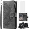 Asuwish Custodia per telefono per Huawei Mate 10 Pro Custodia a portafoglio con pellicola protettiva in vetro temperato cinturino da polso Mandala fiore cerniera porta carte di credito slot stand cellulare