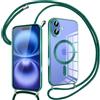 Pnakqil Magnetica Cover con Cordino per iPhone 16 Plus, Compatibile con Magsafe Ricarica Wireless, Trasparente Placcatura Disegno Custodia con Collana Laccio Tracolla per iPhone 16 Plus, Verde