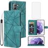 Tothedu Custodia per Galaxy S21 Plus 5G, cover per Samsung S21+ SM-G996U con vetro temperato, custodia in pelle con porta carte di credito, telefono per Samsung Galaxy S21+ verde
