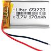 Liter energy battery Batteria 651723 LiPo 3.7V 170mAh 0.629Wh 1S 5C Liter Energy Battery per l'elettronica Ricaricabile Telefono Portatile Video Luce LED GPS - Non adatto per Radiocomando 25x17x7mm (170mAh|651723)