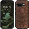 kwmobile Custodia Compatibile con Google Pixel 9a Cover - Back Case in Legno con Bumper in Silicone TPU - Sole Indiano Marrone Scuro