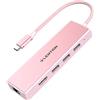 LENTION Hub USB C a HDMI 4K, Ethernet 1000M, 3 Dongle USB 3.0, Adattatore per 2023-2016 MacBook Pro M2 M1, Nuovo Mac Air, iPhone 15 Plus Pro Max, Surface Pro 9, Chromebook (C25, Oro Rosa)