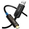 huaham Cavo in fibra ottica da USB A a USB-C 15m, trasmissione a lunga distanza, cavo sottile Type C 3.2, AOC, 10 Gbps, ultra alta velocità, per camper, Xbox 360, TV, laptop, ecc