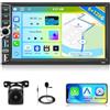 Motorsi 6GB+128GB CarPlay 2 Din Autoradio con GPS Navigazione, 7" Android Auto Doppio Din Stereo Auto Bluetooth con Schermo, Supporto Assistente Vocale/WiFi/SWC/FM/RDS/EQ/MirrorLink/ +Cam