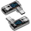 NFHK Adattatore trasparente Tipo-C Smart LED Display USB-C maschio a femmina Adattatore di estensione USB4.0 40Gbps 140W Sinistra Destra Angolo di 90 Gradi Monitoraggio della Tensione Corrente
