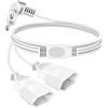 VIEVRE Cavo di prolunga con spina europea, 1,5 m, piatto, cavo di alimentazione 2 in 1, triplo connettore di tipo C, 0,75 mm² max, prolunga per TV PC computer monitor