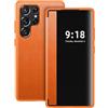 Croazhi Galaxy S23 Ultra Cover per Samsung Galaxy S23 Ultra Flip Folio Clear View Custodia a libro in pelle 360 Full Body Protector Antigraffio Cover per Samsung S23 Ultra (Arancione)