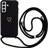 Anfire Cover per Samsung Galaxy A54 5G con Cordino, MoEvn Custodia con Laccio Collana Regolabile Morbida TPU Silicone Case con Motivo Cuore AntiGraffio Antiurto Protettiva Cover per Galaxy A54 5G, Nero