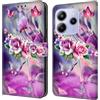 CLM-Tech Cover compatibile con Xiaomi Redmi Note 14 5G - Custodia a Portafoglio con Supporto e Scomparti per Carte di Credito - Fiore Viola