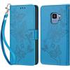 KENHONER Compatibile Cover con Samsung Galaxy S9,Premium Pelle PU Portafoglio Flip Libro Custodia Cover per Samsung Galaxy S9 [Protezione Completa] (Blu Farfalla)