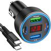 ANEXTIDE Adattatore per caricabatterie da auto con cavo USB C, 78 W, 4 porte, accendisigari, ricarica rapida, doppio USB C, adattatore per caricabatterie da auto per iPhone 16, 15, 14, 13, 12, iPad, Samsung