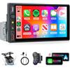 Hodozzy Autoradio 1 Din Schermo Carplay Android Auto Senza Fili, Hodozzy Stereo Auto Schermo Radio 7 Pollici Touchscreen Bluetooth 1 Din Lettore con FM Radio Mirror Link USB/Tipo-C EQ 7 Colori+Telecamera