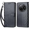 KENHONER Custodia per Xiaomi Redmi A3 Cover, Nero | Portafoglio in Pelle PU Retro, Antiurto Flip, Slot per Schede, Funzione Stand, Chiusura Magnetica