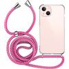 MyGadget Cover per iPhone 14 - Custodia con Corda - Case con Cordino Trasparente Antiurto con Laccio | Tracolla - Practical Stylish - Rosa Bianco