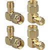 Futheda 4PCS SMA Female to RP-SMA Male Right Angle Antenna Connector Compatible with 4G LTE Cellular Trail Camera Wi-Fi Router FPV Drone Controller PCIE Network Card Adapter Security Camera RF Coax